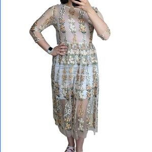 Floral Embroidered Sheer Dress